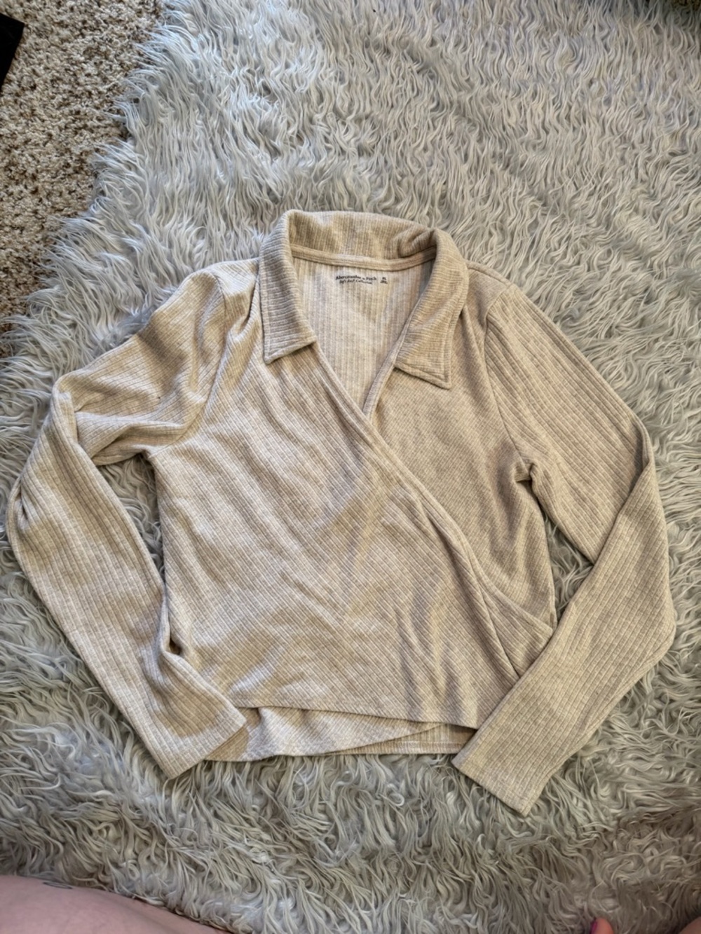Abercrombie & Fitch Neutral Ribbed Collared Top